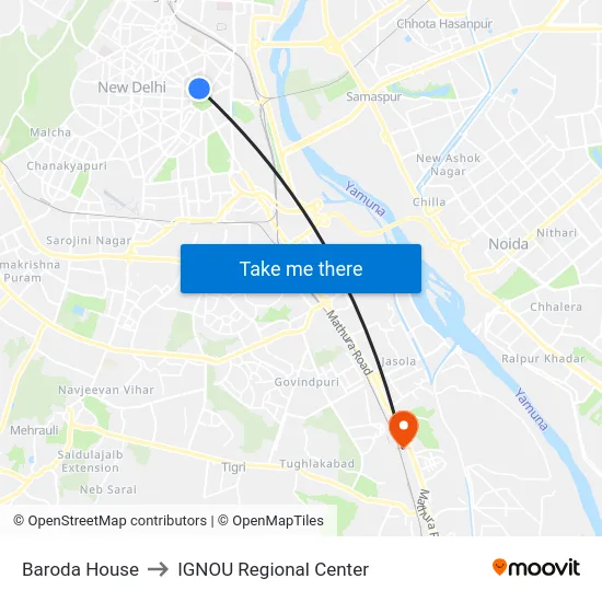 Baroda House to IGNOU Regional Center map