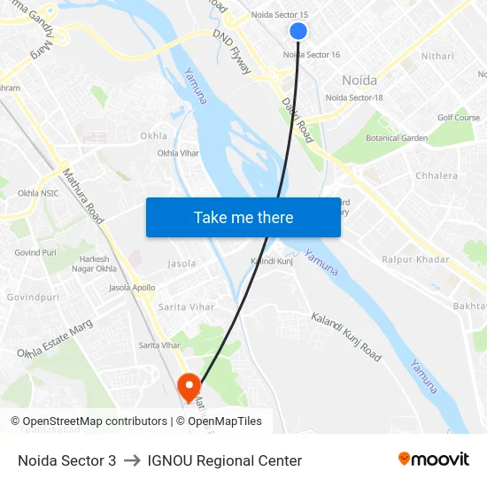 Noida Sector 3 to IGNOU Regional Center map