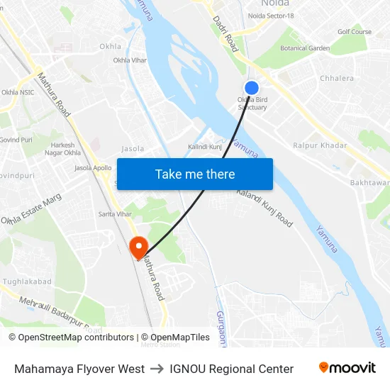 Mahamaya Flyover West to IGNOU Regional Center map
