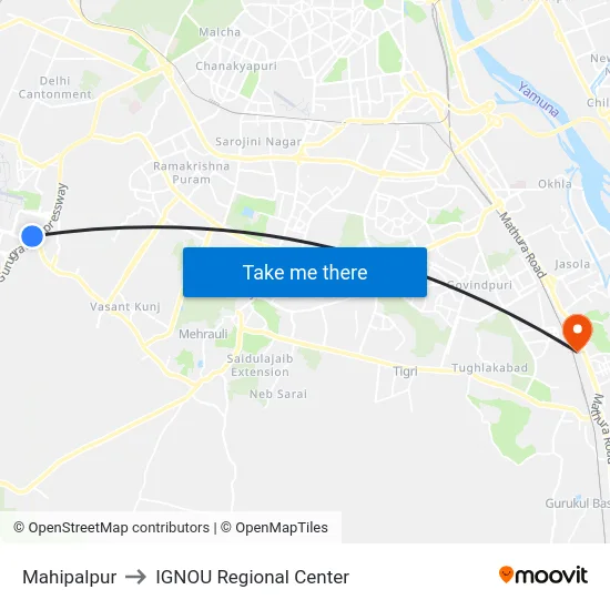 Mahipalpur to IGNOU Regional Center map