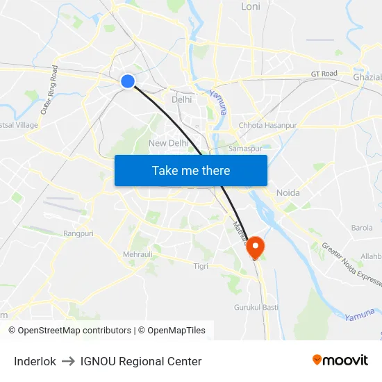 Inderlok to IGNOU Regional Center map