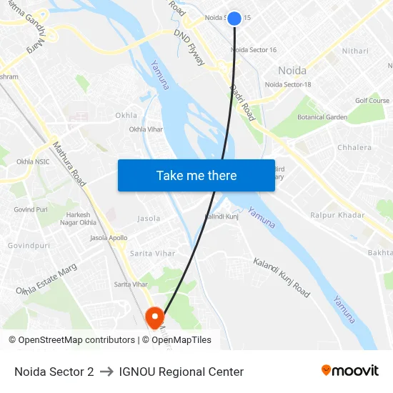 Noida Sector 2 to IGNOU Regional Center map