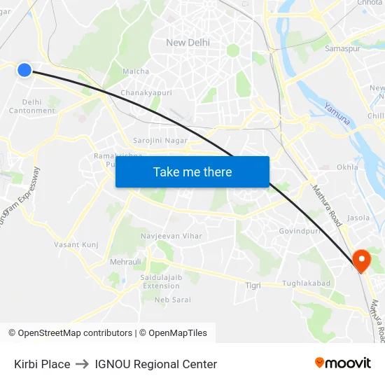 Kirbi Place to IGNOU Regional Center map