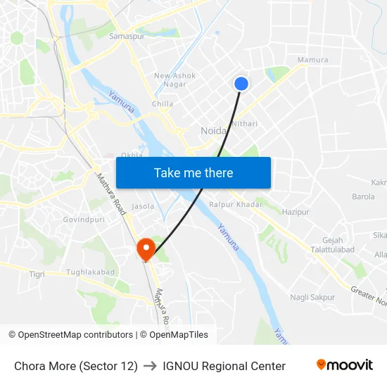 Chora More (Sector 12) to IGNOU Regional Center map