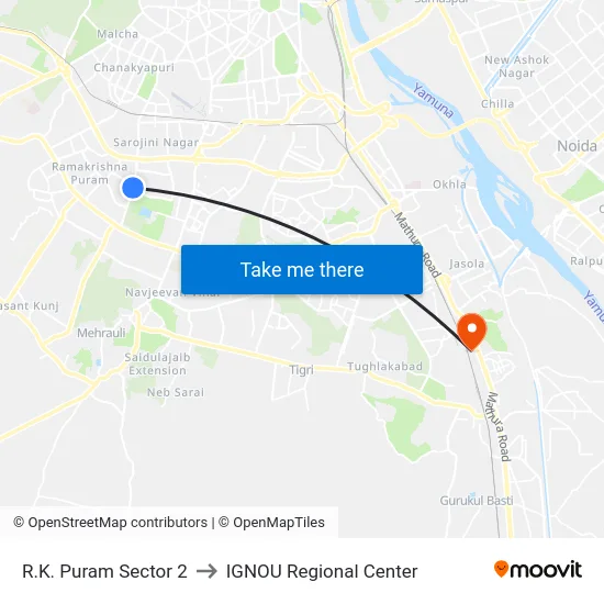 R.K. Puram Sector 2 to IGNOU Regional Center map