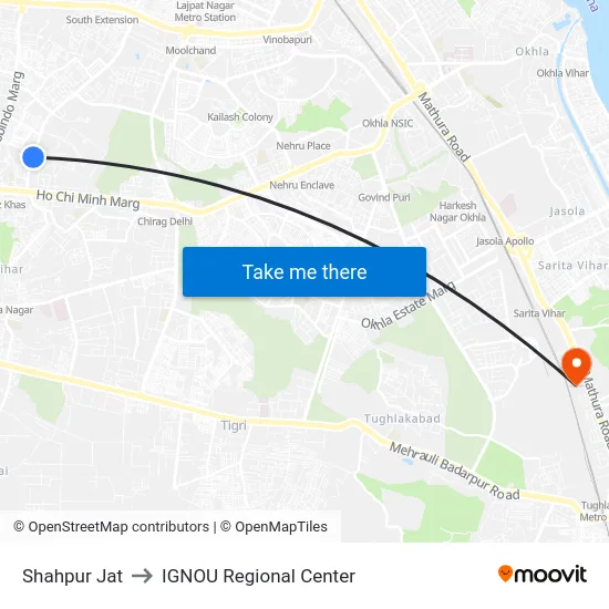 Shahpur Jat to IGNOU Regional Center map