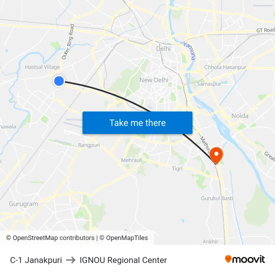 C-1 Janakpuri to IGNOU Regional Center map