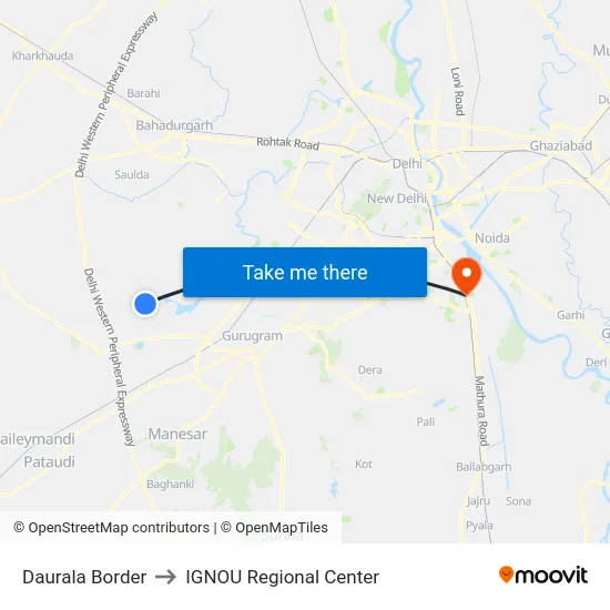 Daurala Border to IGNOU Regional Center map