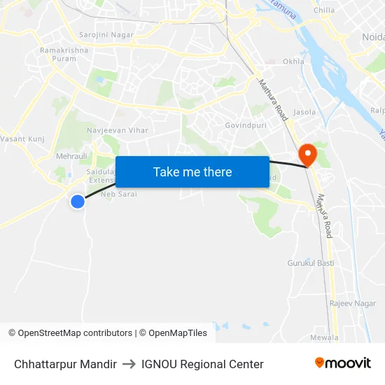 Chhattarpur Mandir to IGNOU Regional Center map