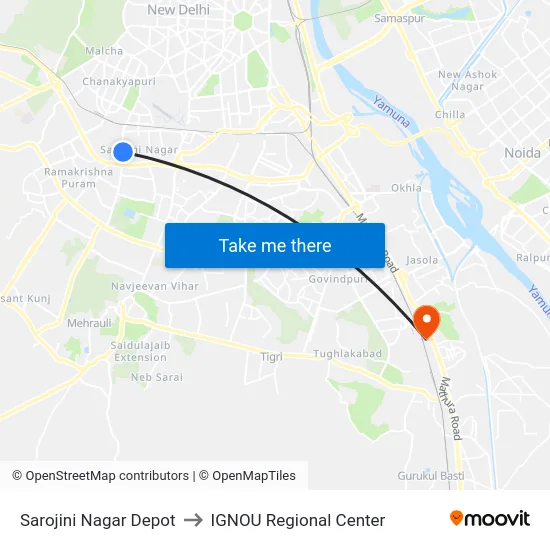 Sarojini Nagar Depot to IGNOU Regional Center map