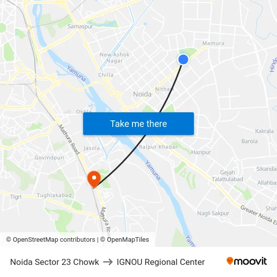 Noida Sector 23 Chowk to IGNOU Regional Center map