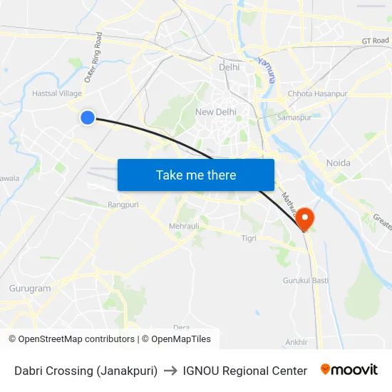 Dabri Crossing (Janakpuri) to IGNOU Regional Center map