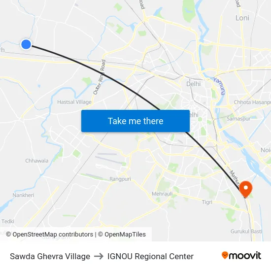 Sawda Ghevra Village to IGNOU Regional Center map