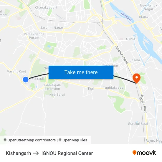 Kishangarh to IGNOU Regional Center map