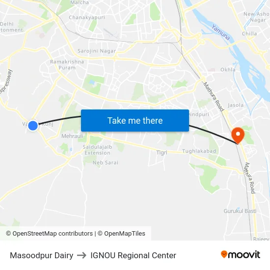 Masoodpur Dairy to IGNOU Regional Center map