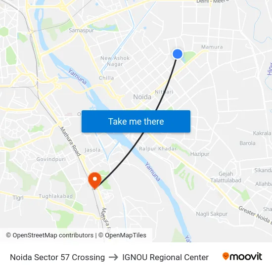 Noida Sector 57 Crossing to IGNOU Regional Center map