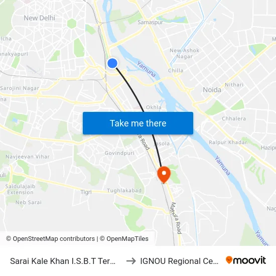 Sarai Kale Khan I.S.B.T Terminal to IGNOU Regional Center map