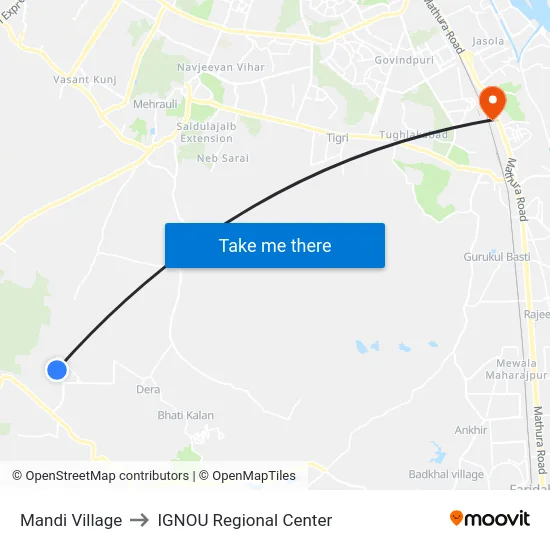 Mandi Village to IGNOU Regional Center map