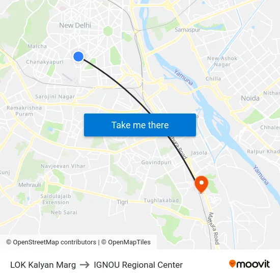 LOK Kalyan Marg to IGNOU Regional Center map