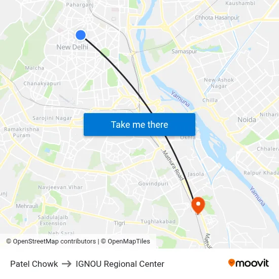 Patel Chowk to IGNOU Regional Center map
