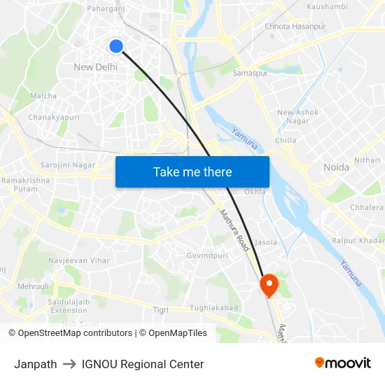 Janpath to IGNOU Regional Center map