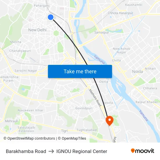 Barakhamba Road to IGNOU Regional Center map