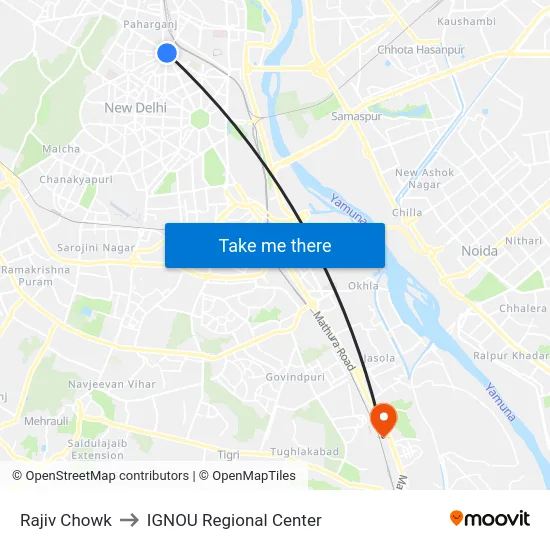 Rajiv Chowk to IGNOU Regional Center map
