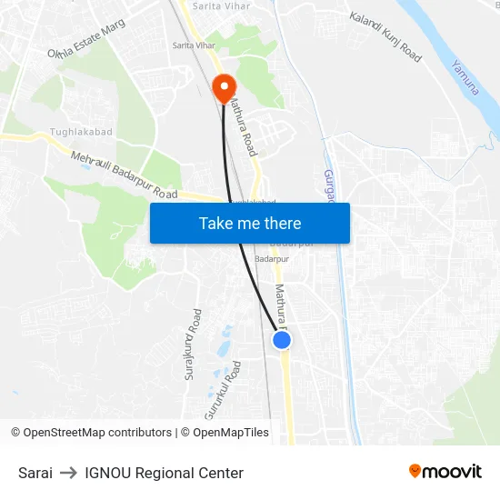 Sarai to IGNOU Regional Center map