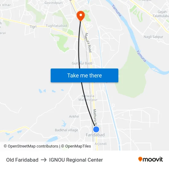 Old Faridabad to IGNOU Regional Center map