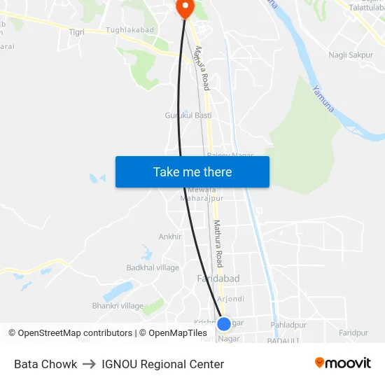 Bata Chowk to IGNOU Regional Center map