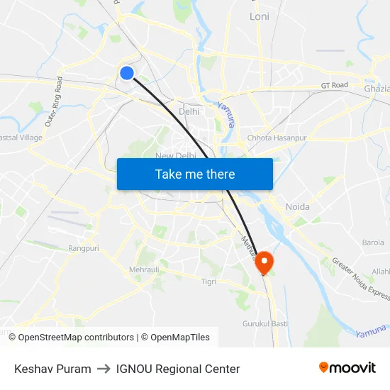 Keshav Puram to IGNOU Regional Center map