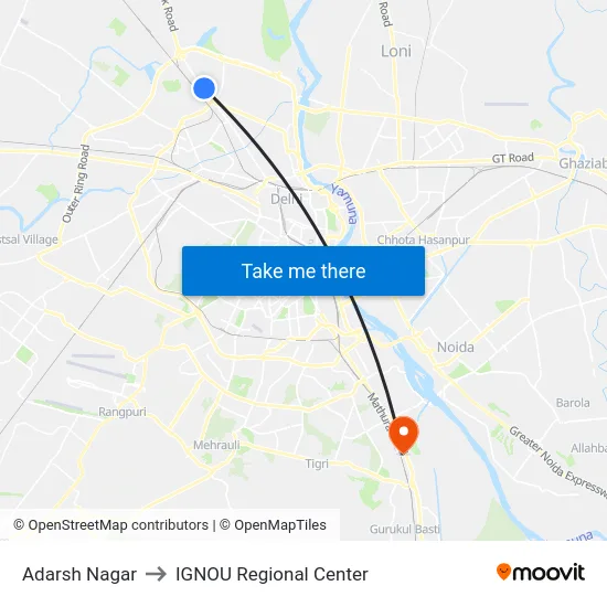 Adarsh Nagar to IGNOU Regional Center map