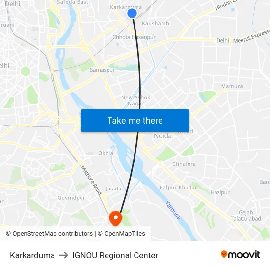 Karkarduma to IGNOU Regional Center map
