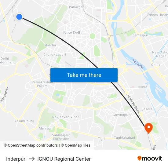 Inderpuri to IGNOU Regional Center map