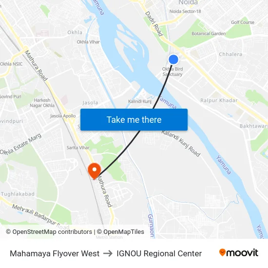 Mahamaya Flyover West to IGNOU Regional Center map