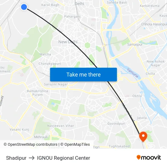 Shadipur to IGNOU Regional Center map