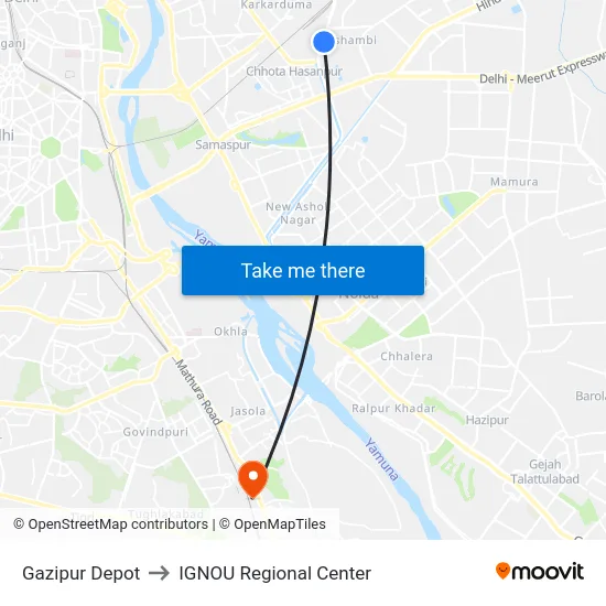 Gazipur Depot to IGNOU Regional Center map