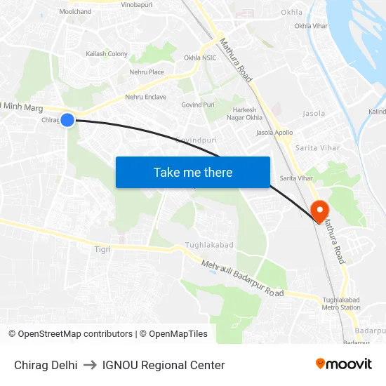 Chirag Delhi to IGNOU Regional Center map