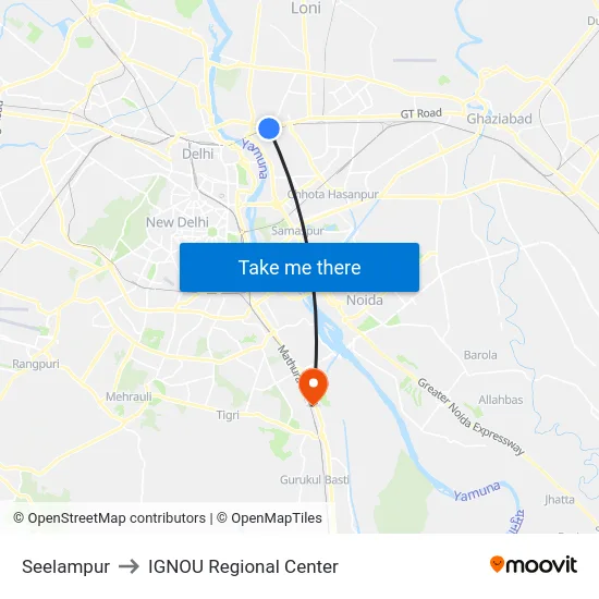 Seelampur to IGNOU Regional Center map