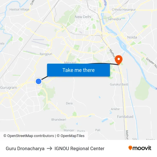 Guru Dronacharya to IGNOU Regional Center map