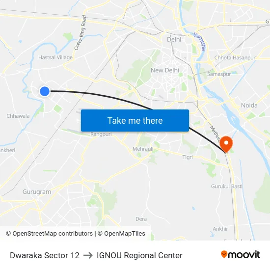 Dwaraka Sector 12 to IGNOU Regional Center map