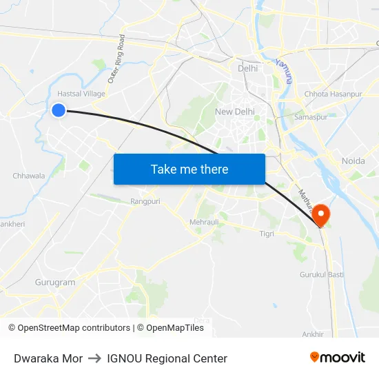 Dwaraka Mor to IGNOU Regional Center map