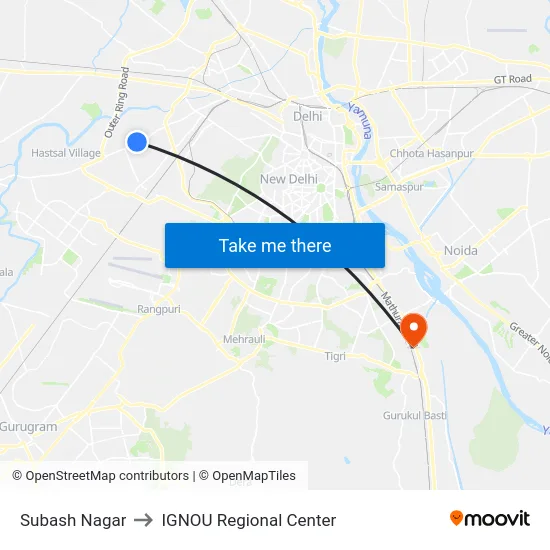 Subash Nagar to IGNOU Regional Center map