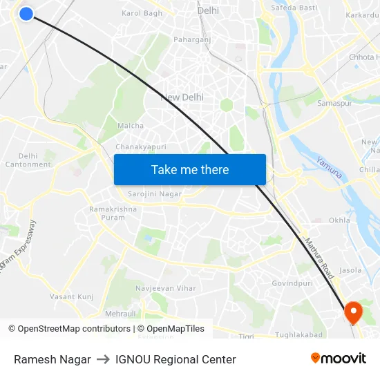 Ramesh Nagar to IGNOU Regional Center map