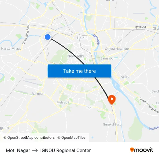 Moti Nagar to IGNOU Regional Center map
