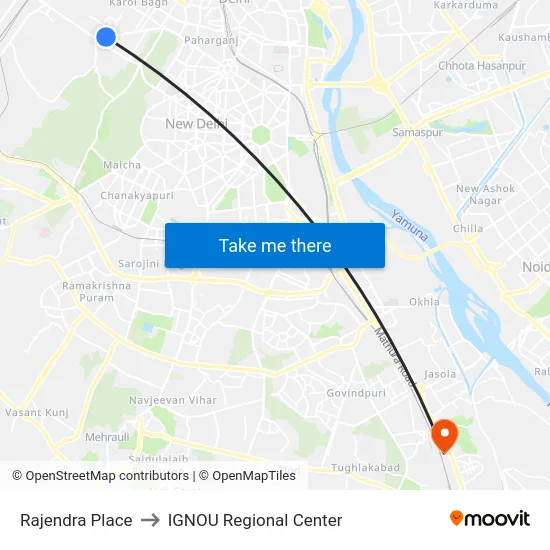 Rajendra Place to IGNOU Regional Center map