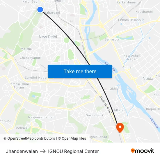 Jhandenwalan to IGNOU Regional Center map