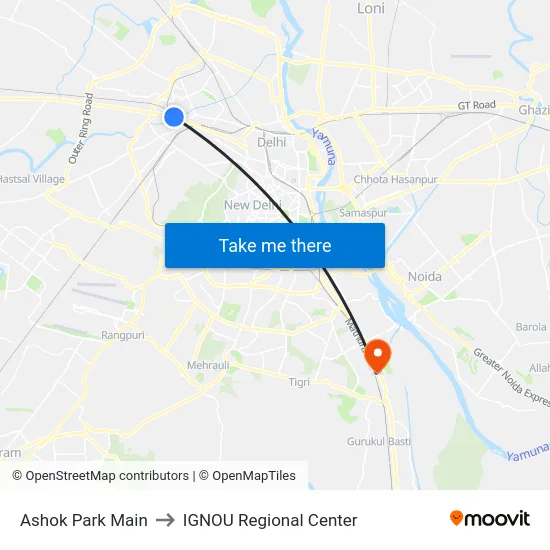 Ashok Park Main to IGNOU Regional Center map