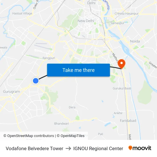 Vodafone Belvedere Tower to IGNOU Regional Center map