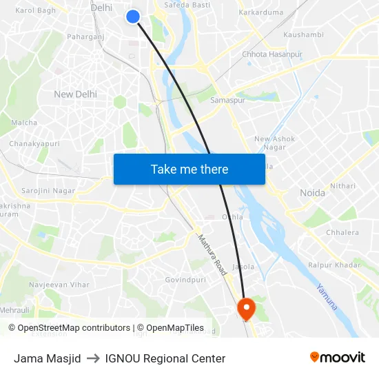 Jama Masjid to IGNOU Regional Center map